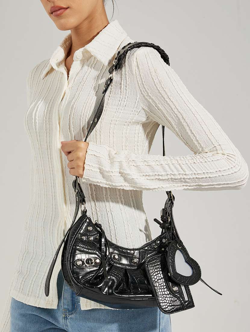 Women Black Leatherette Handbag - 21352142 -  Standard Image - 5