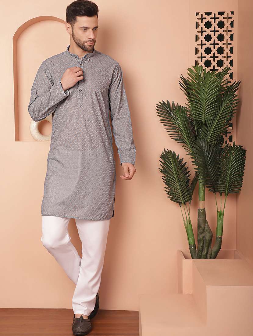 men embroidered long sleeve kurta and pyjama set - 21352331 -  Zoom Image - 0