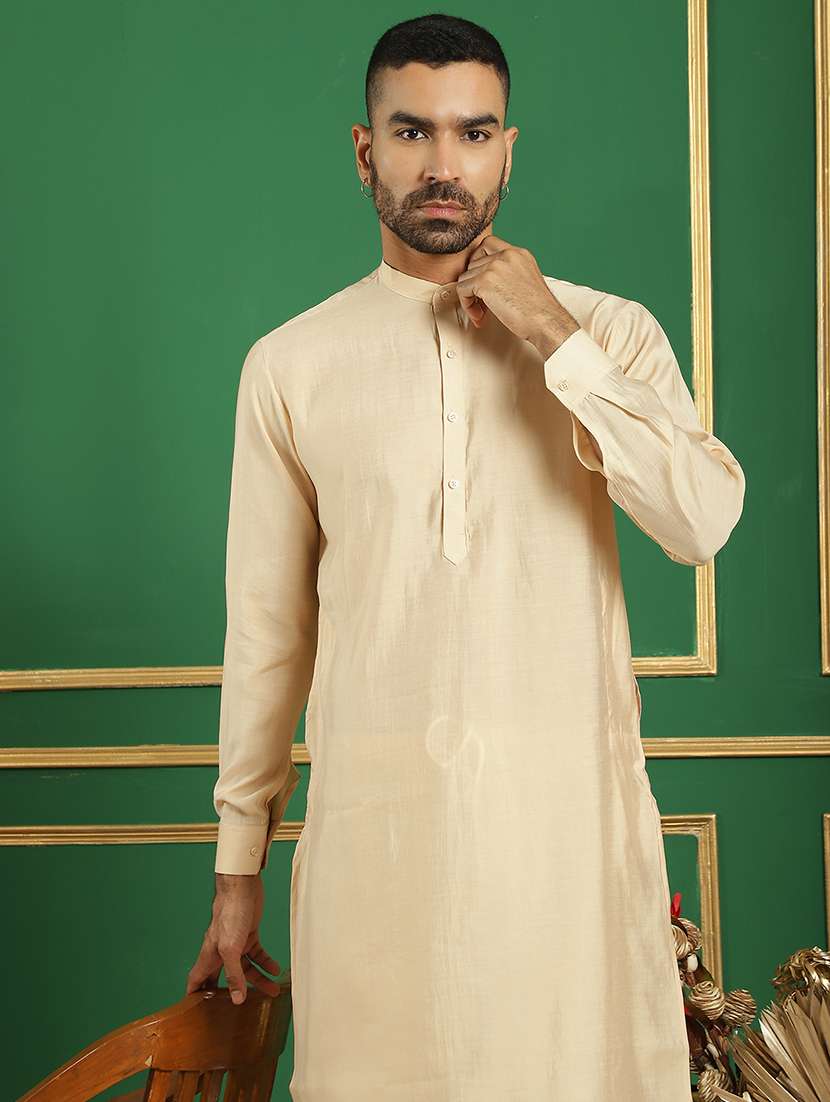 men solid mandarin neck kurta pyjama ethnic wear set - 21352445 -  Standard Image - 5