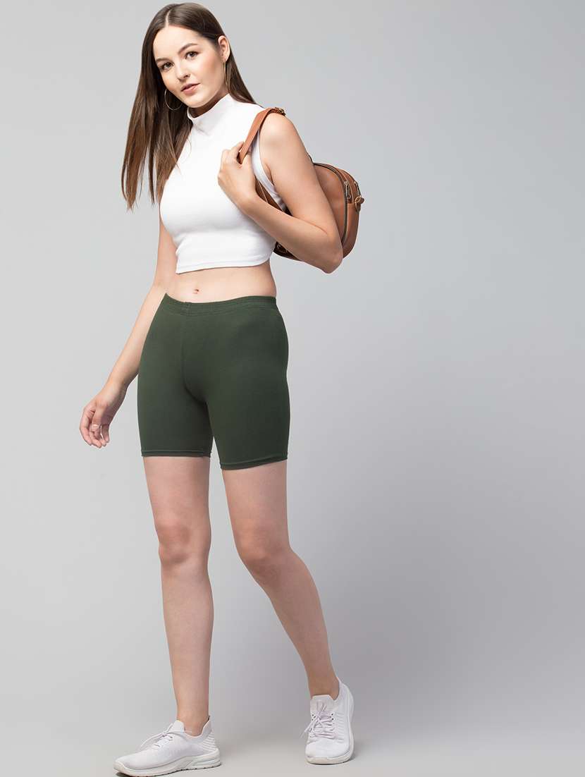 women's solid mid rise active wear shorts - 21352630 - Standard Image - 3