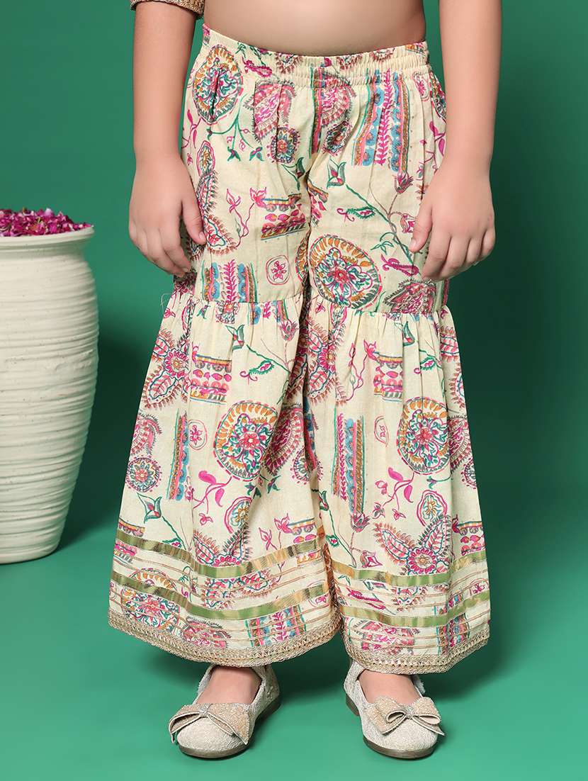 girls beige printed kurta sharara set - 21352849 -  Standard Image - 3