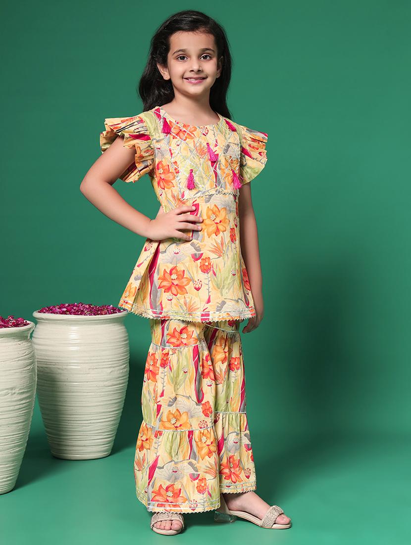 girls round neck printed kurta sharara set suit set - 21352854 - Zoom Image - 0