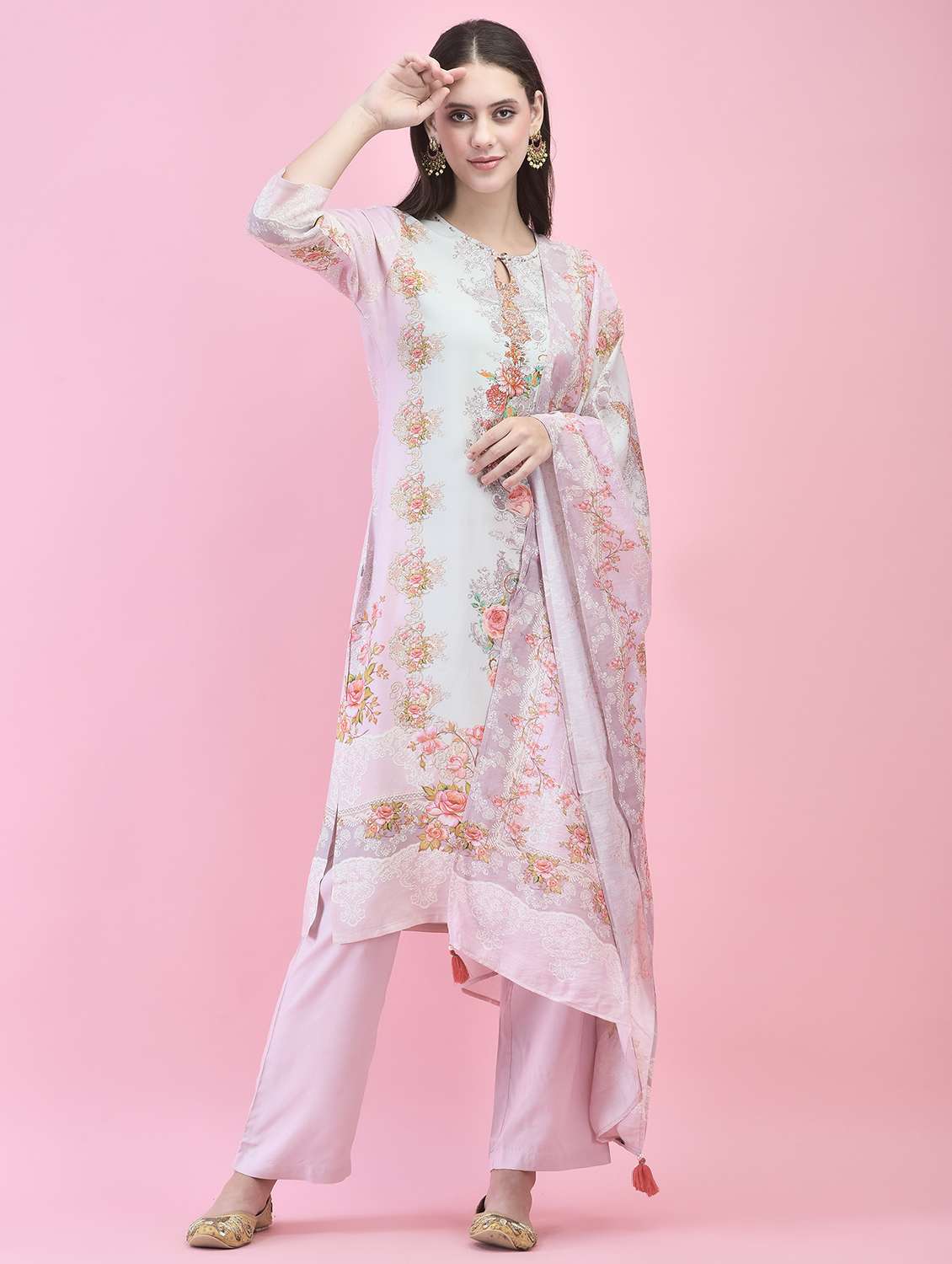 women floral printed kurta pant with dupatta set