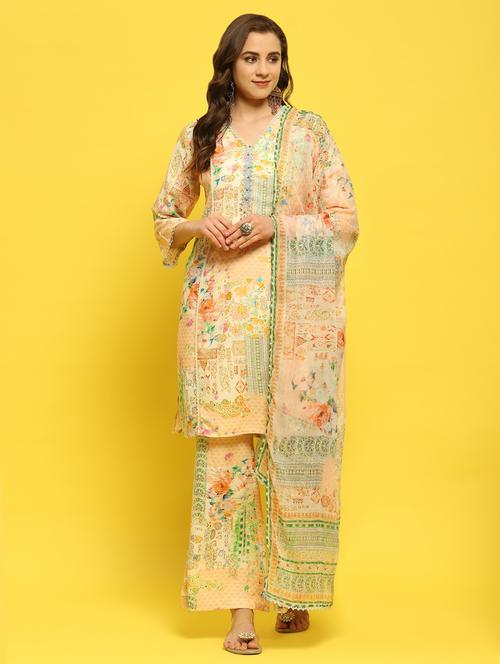 women three quarter sleeve kurta pant with dupatta set - 21353691 - Standard Image - 0