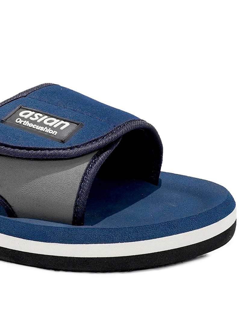 navy fabric slip on flip flops - 21353756 -  Standard Image - 5