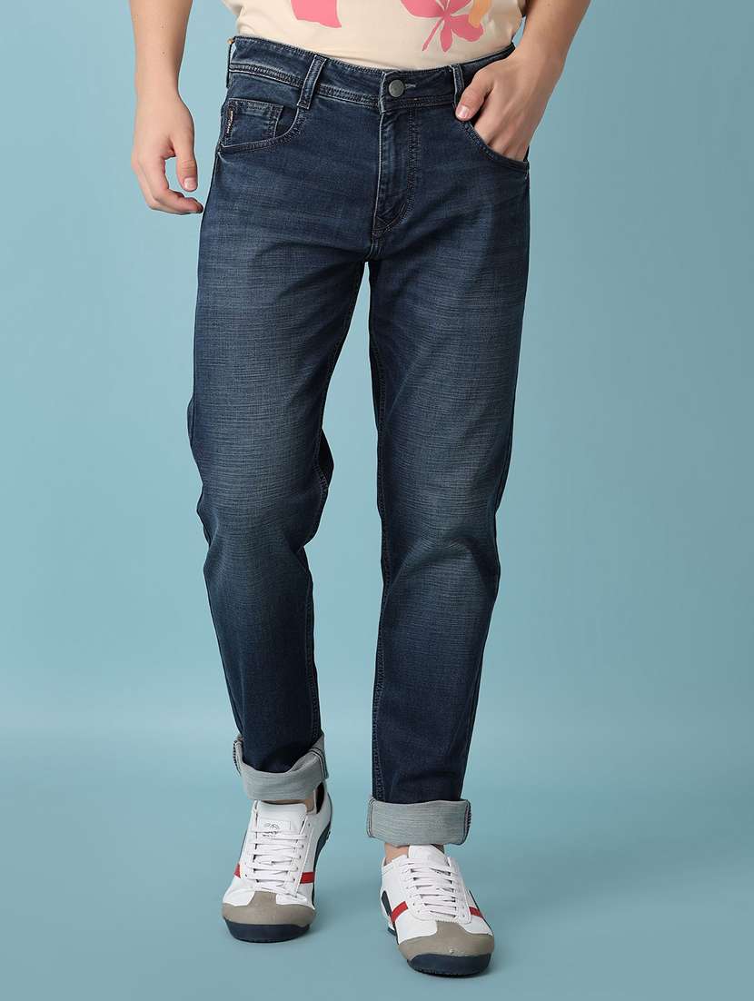 men mid rise plain slim fit jean