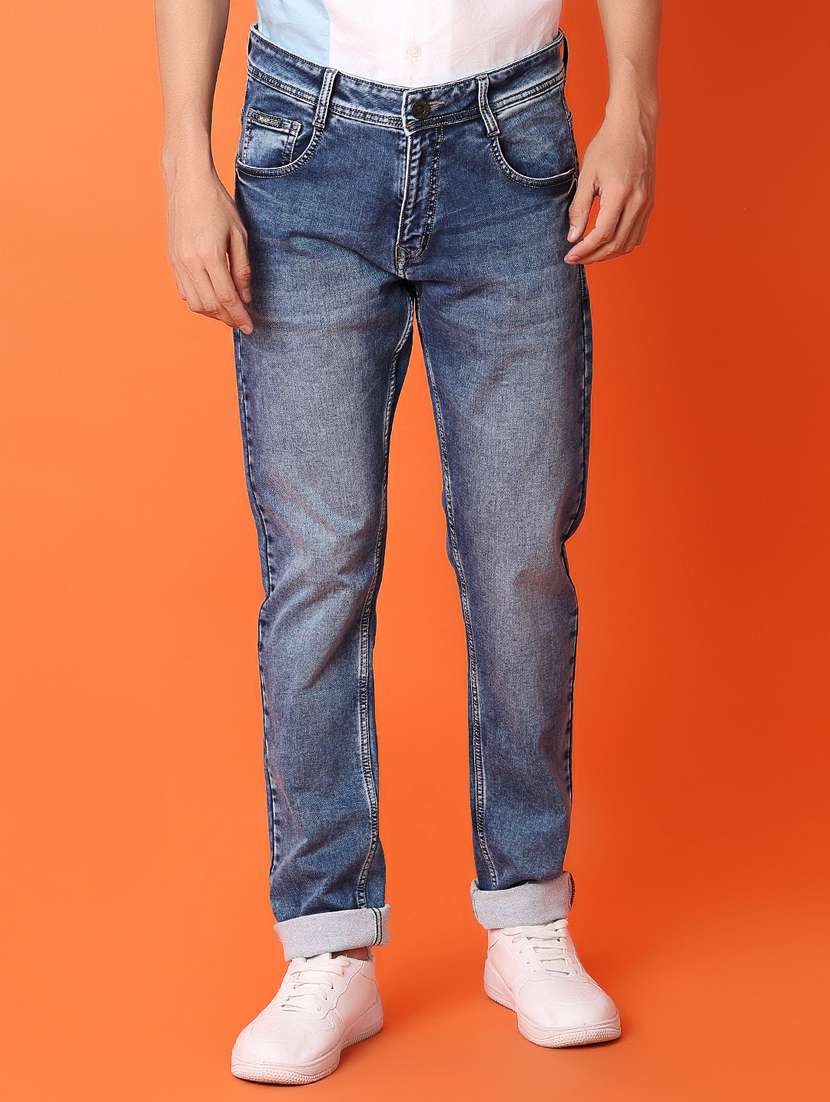 men mid rise plain slim fit jean