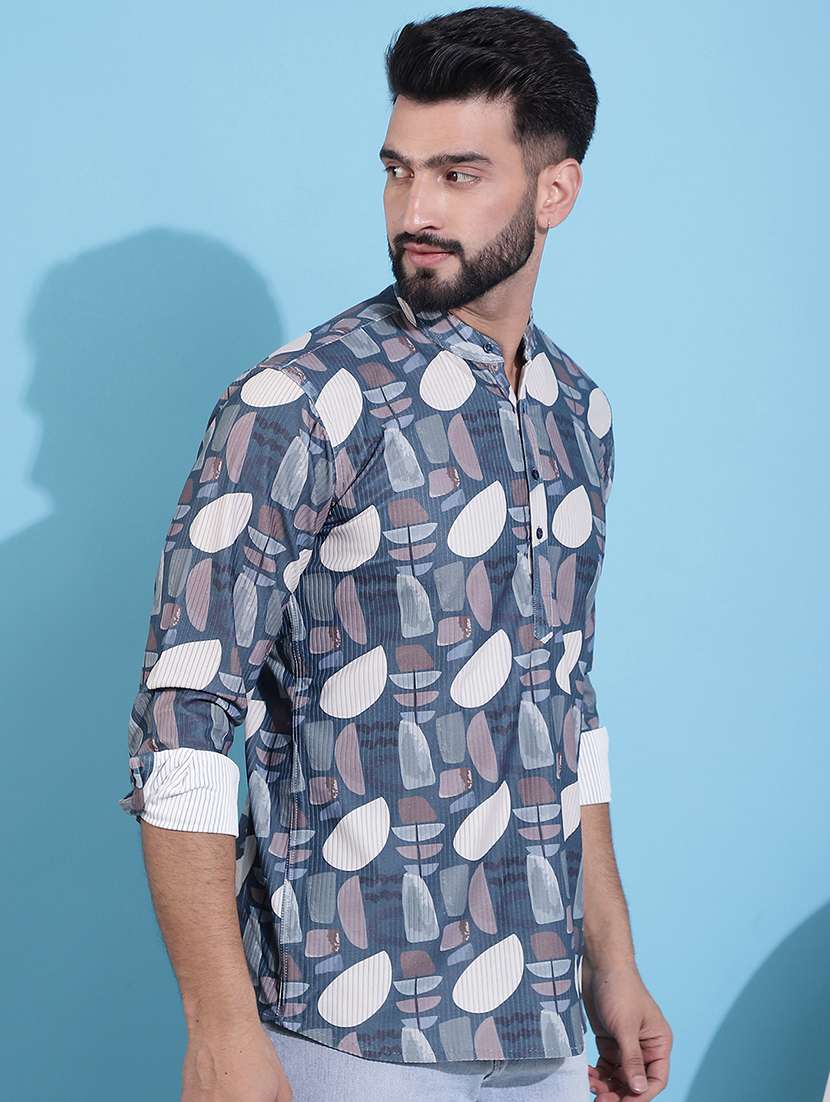 men mandarin neck printed short kurta - 21354498 -  Zoom Image - 0