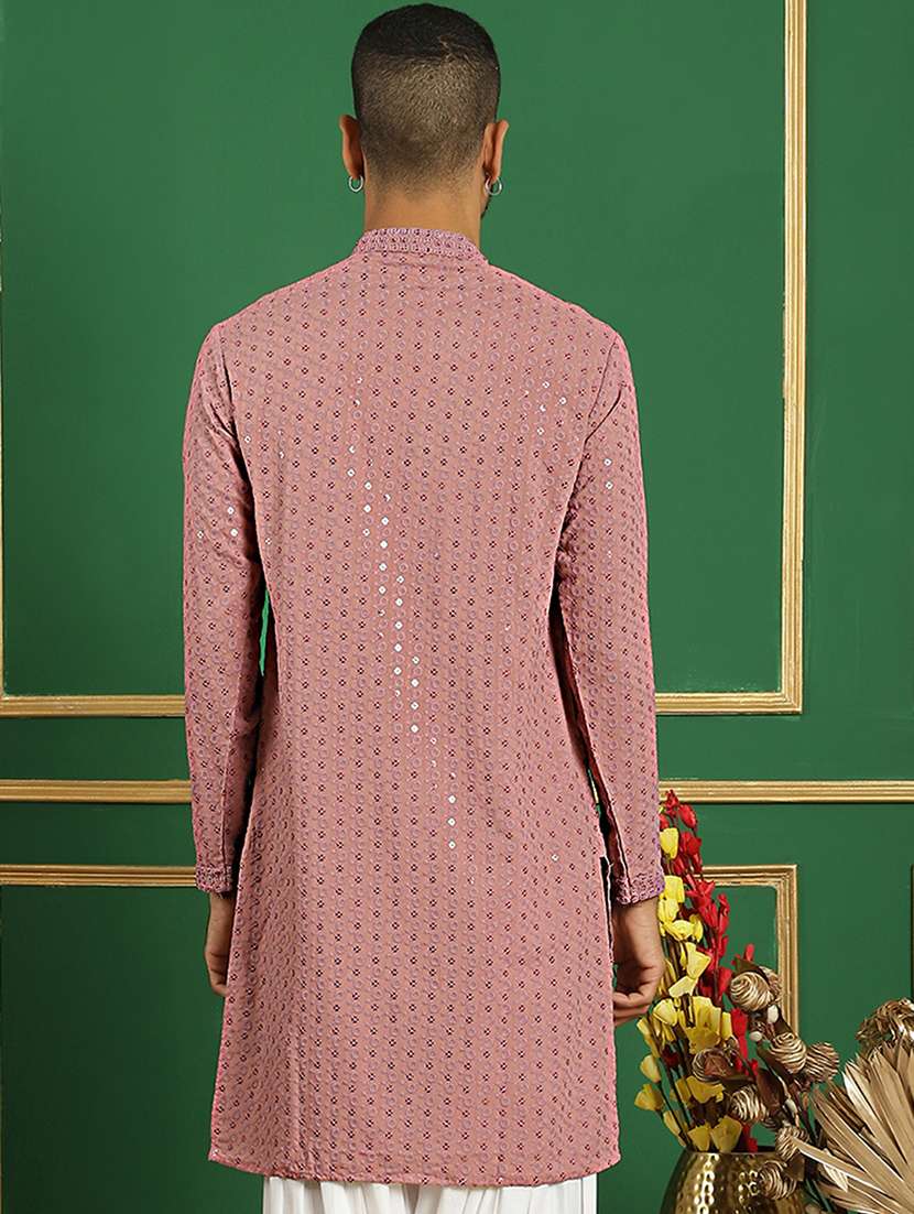 Men Mandarin Neck Embroidered Long Kurta - 21354501 -  Standard Image - 3
