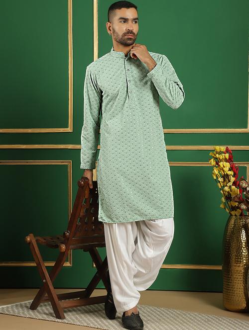 men mandarin neck embroidered long kurta - 21354502 - Standard Image - 0