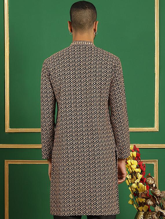 men mandarin neck embroidered long kurta - 21354505 - Standard Image - 3