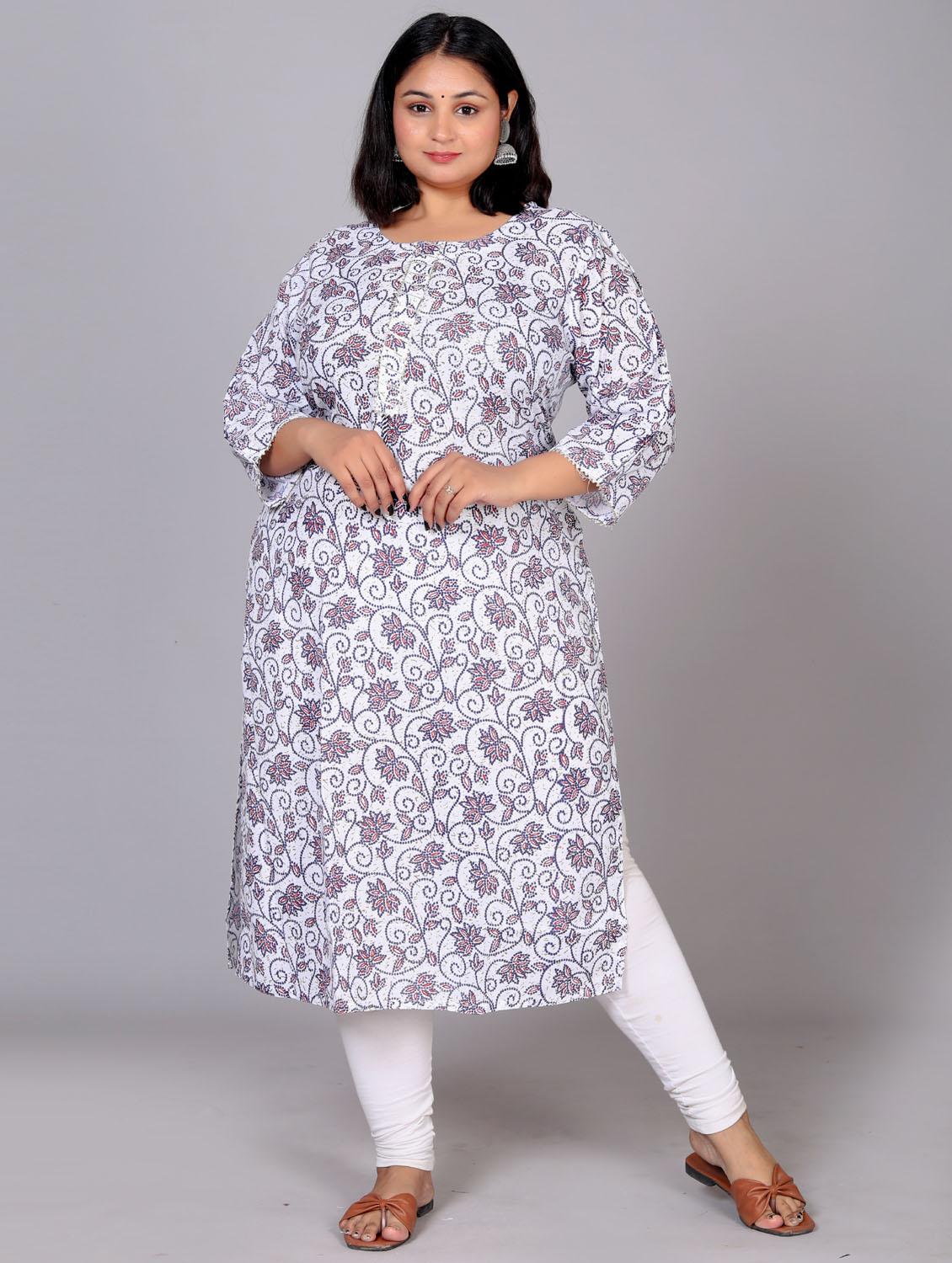 women three quarter sleeve plus size straight kurta - 21354512 - Standard Image - 3