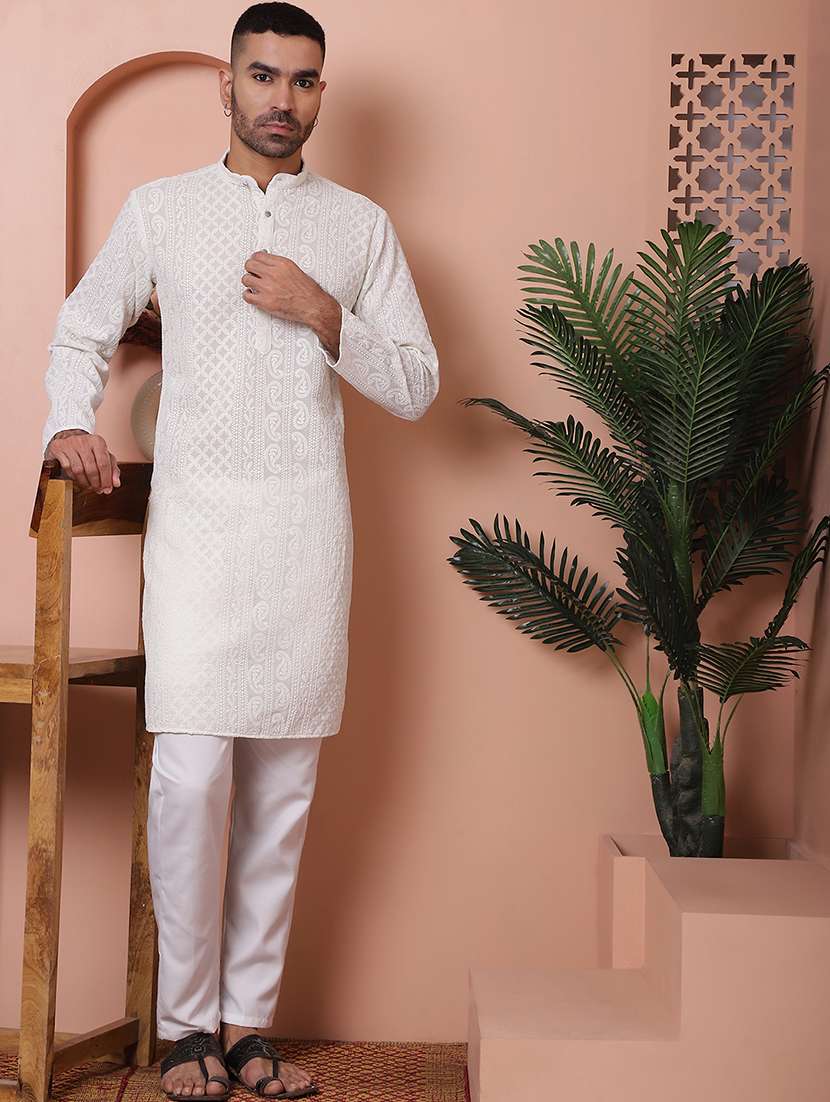 men mandarin neck embroidered long kurta - 21354518 - Zoom Image - 0