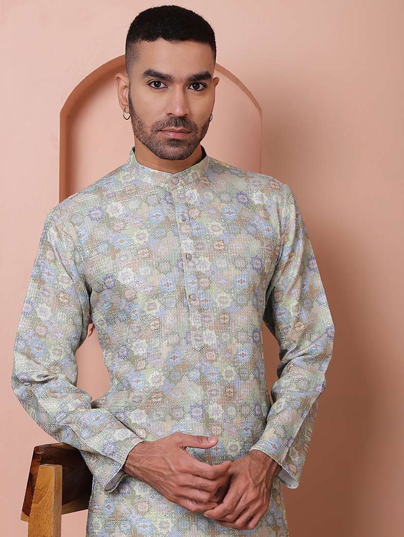 men mandarin neck embroidered long kurta - 21354524 -  Standard Image - 3