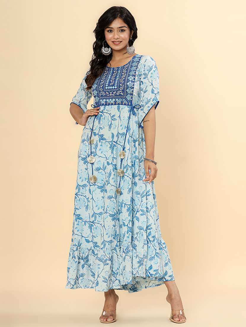 blue rayon floral ethnic dress