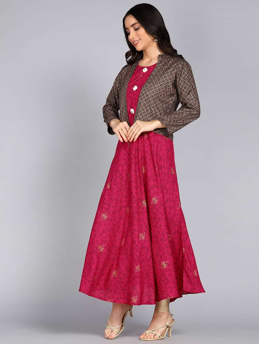 women pink round neck kurta jacket set - 21354718 -  Standard Image - 3