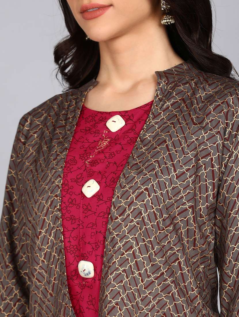 women pink round neck kurta jacket set - 21354718 -  Standard Image - 5