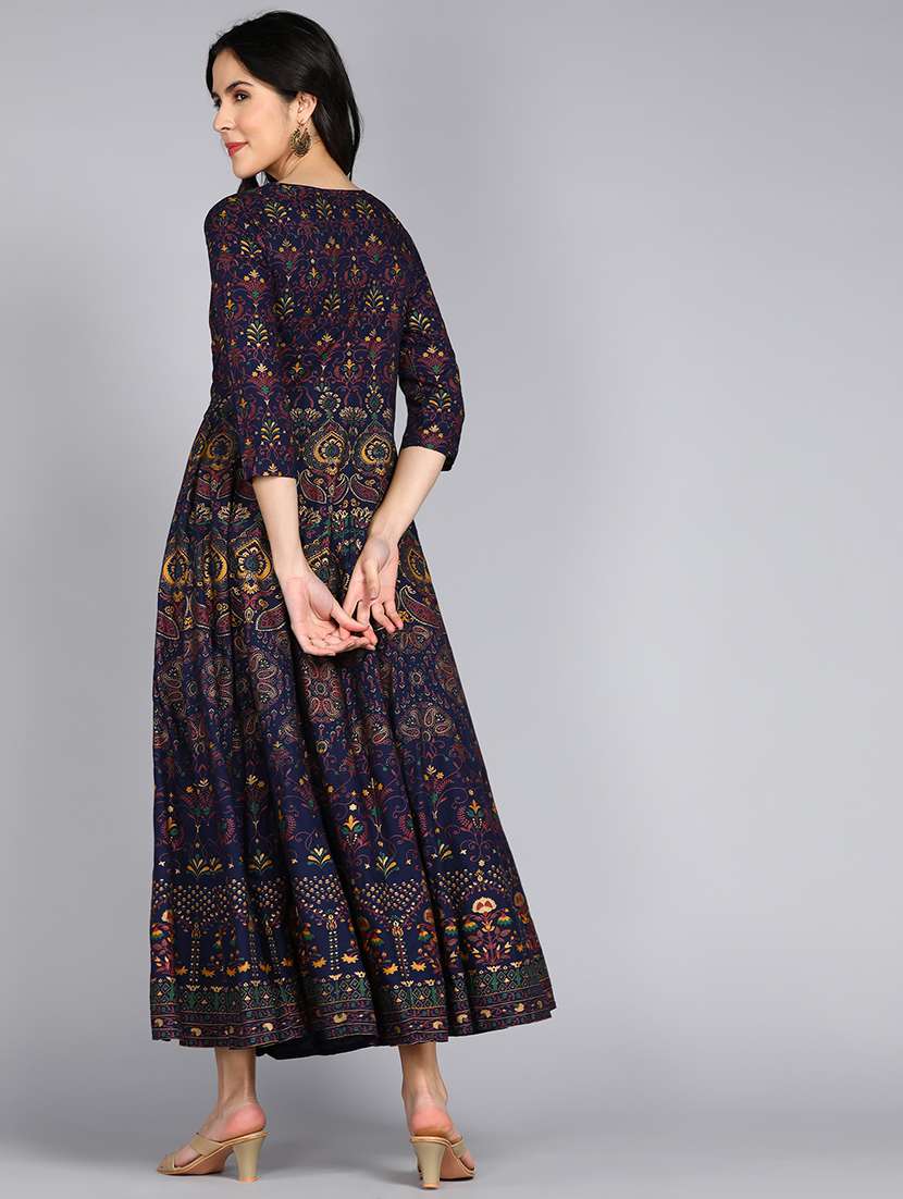 women blue round neck flared dress - 21354726 -  Standard Image - 3