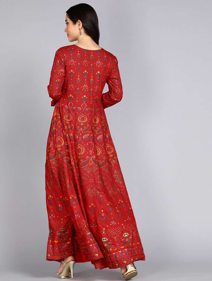 red printed long sleeve anarkali ethnic dress - 21354727 -  Standard Image - 3