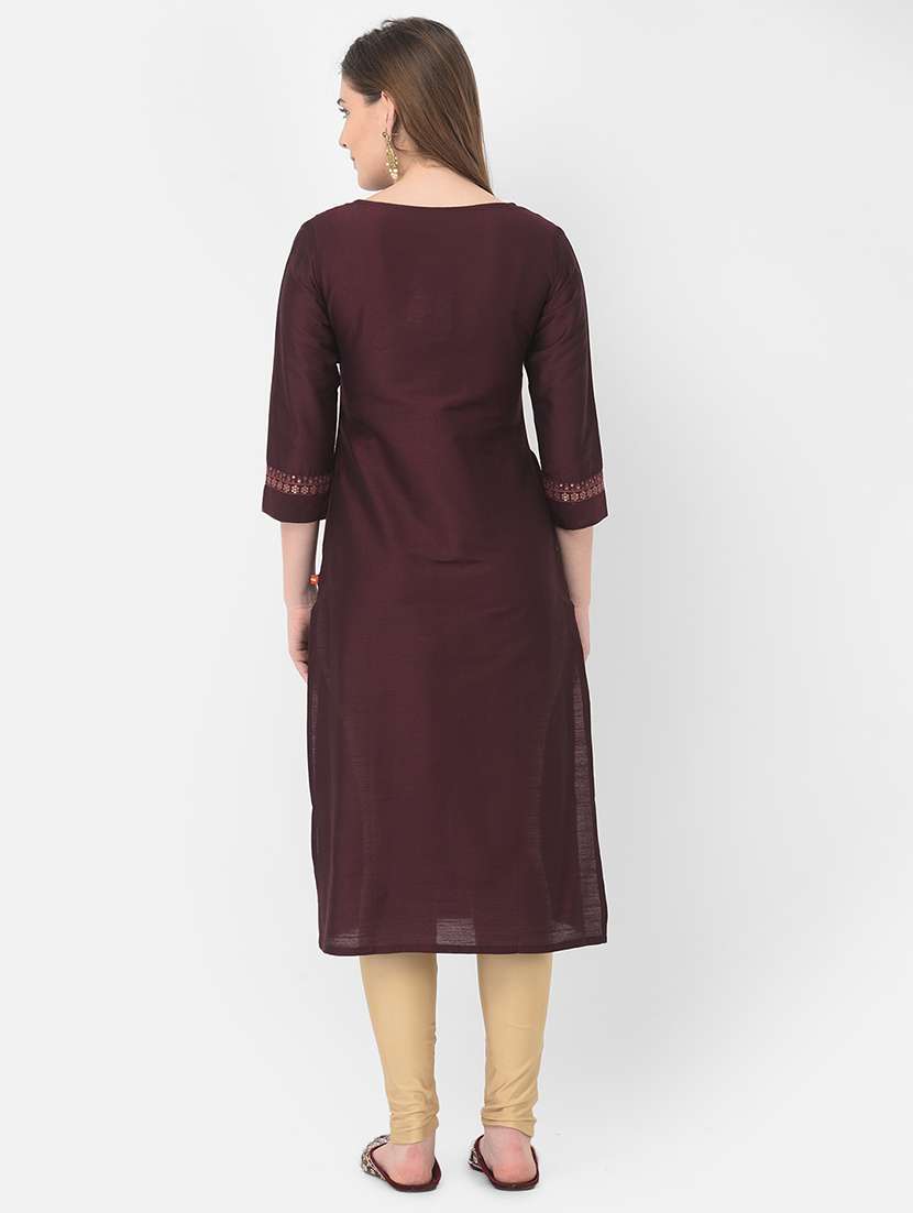 women three quarter sleeve straight kurta - 21354739 -  Standard Image - 3