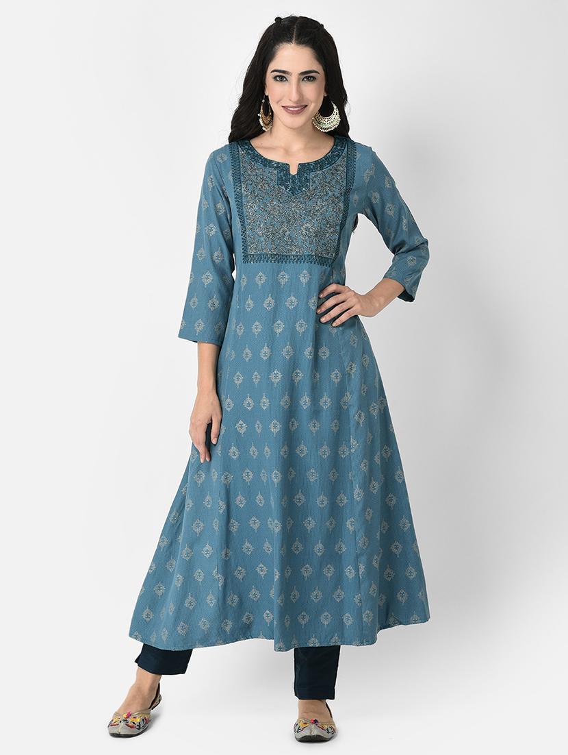 women three quarter sleeve a-line kurta