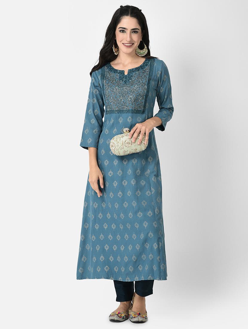 women three quarter sleeve a-line kurta - 21354741 - Standard Image - 3