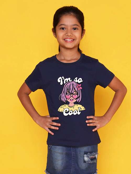 girls printed round neck cotton tee - 21355163 - Standard Image - 0