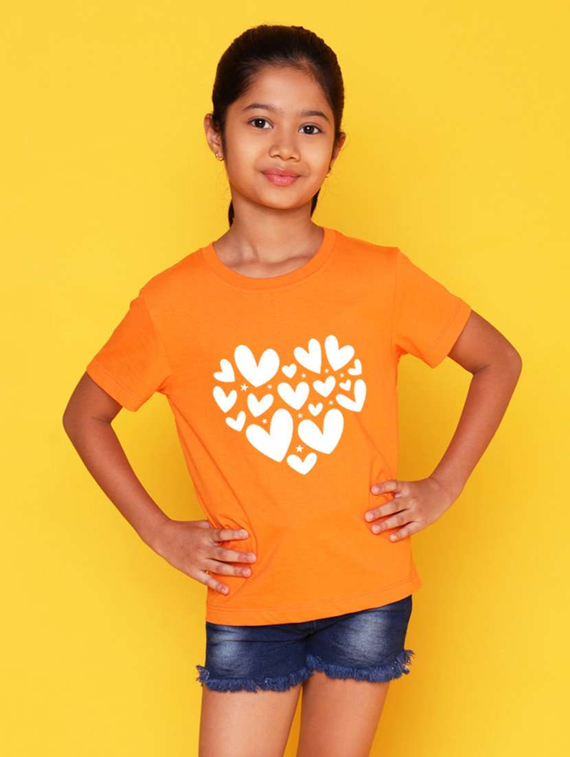 girls chest print round neck t-shirt