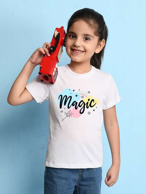 girls chest print round neck t-shirt - 21355372 -  Standard Image - 0