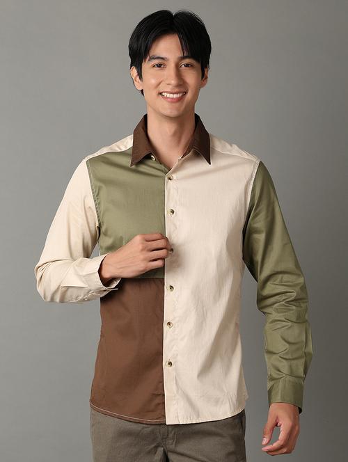 men color blocked collared long sleeves shirt - 21355527 - Standard Image - 0