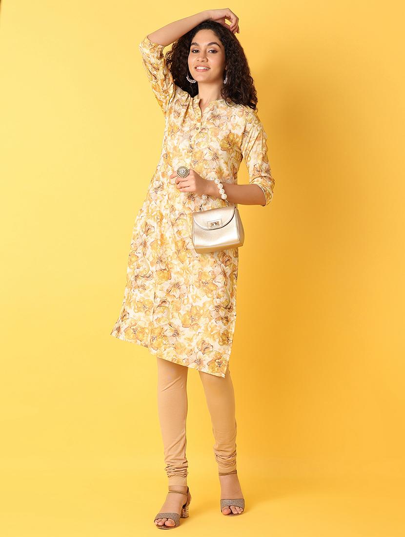 yellow printed straight kurta - 21355530 - Standard Image - 3