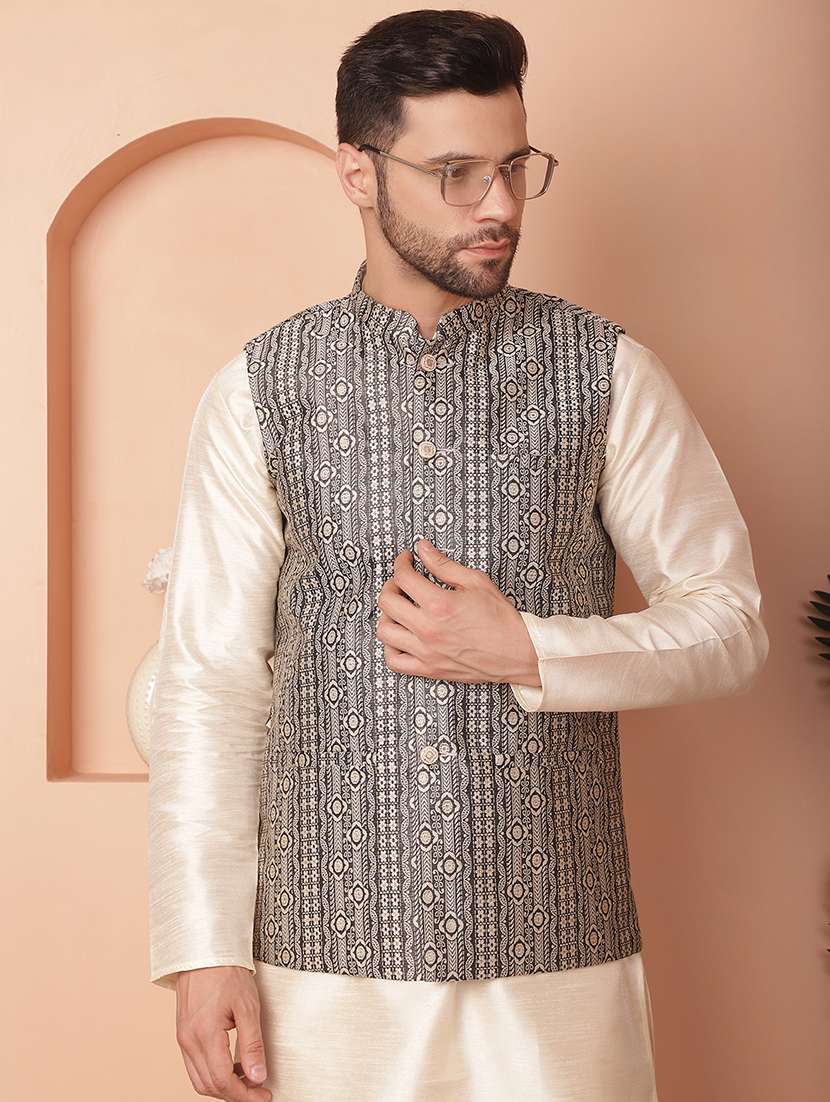 men mandarin neck self design nehru jacket - 21355649 - Zoom Image - 0