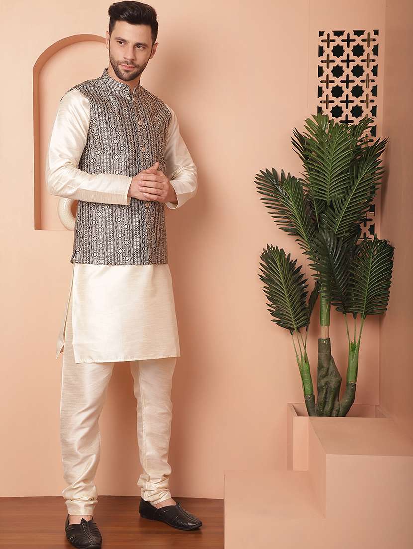 men mandarin neck self design nehru jacket - 21355649 - Standard Image - 3