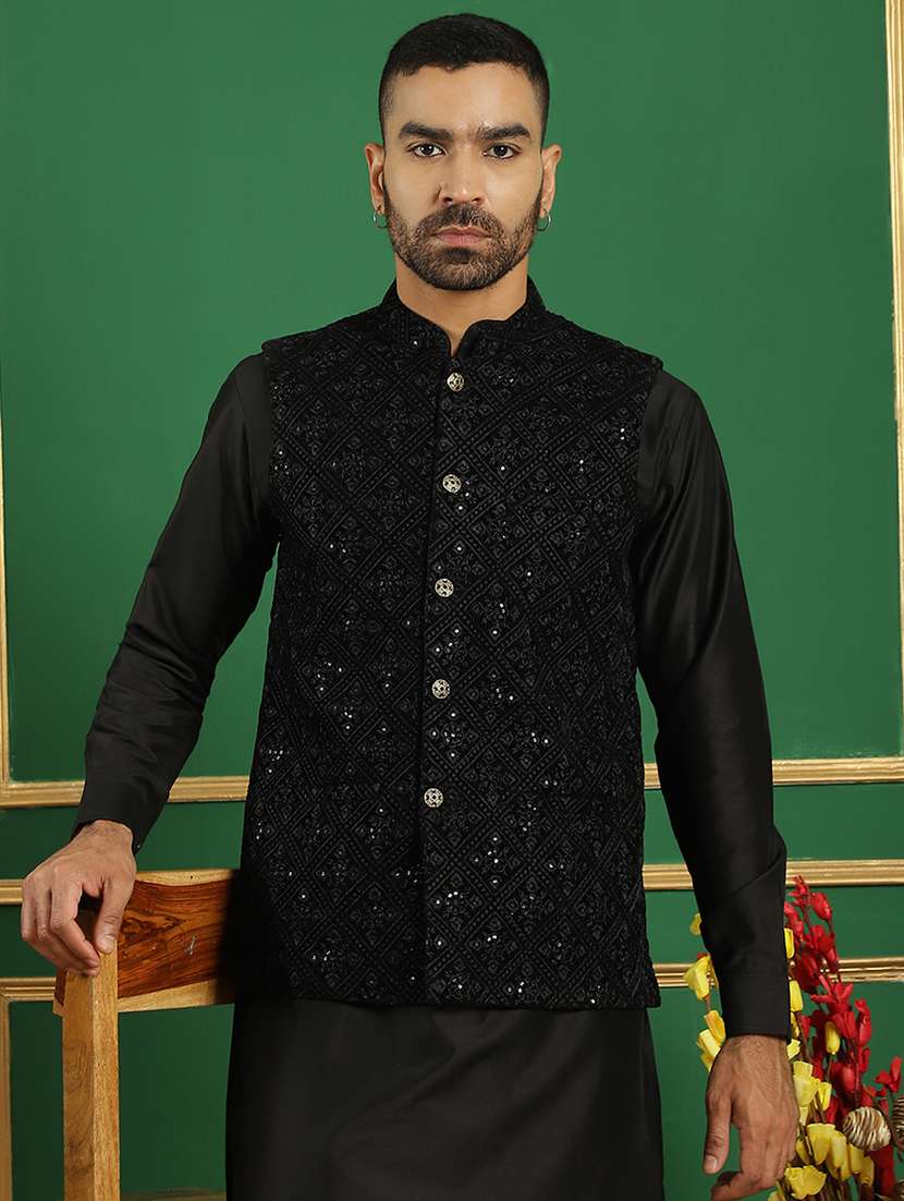 men mandarin neck embroidered nehru jacket - 21355654 -  Zoom Image - 0