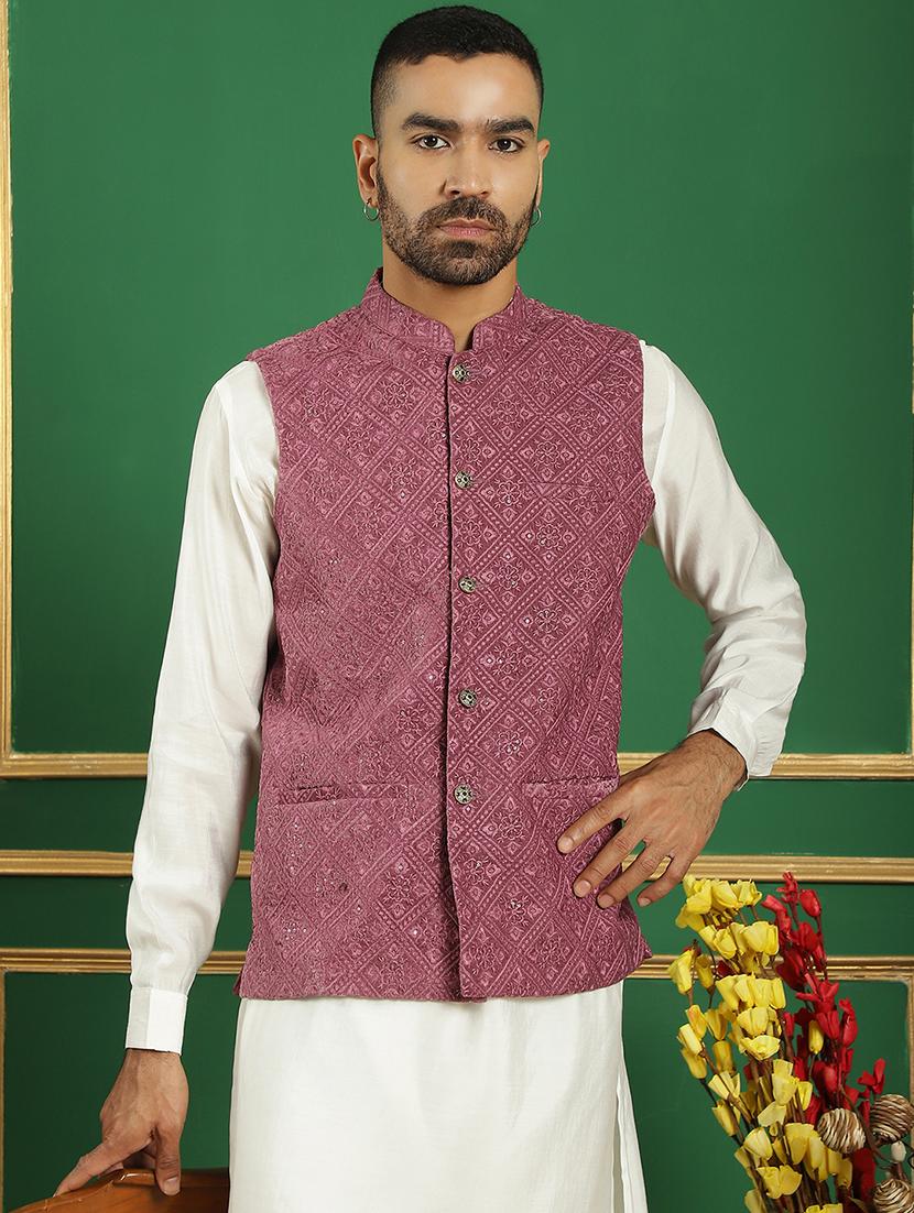 men mandarin neck embroidered nehru jacket - 21355659 -  Zoom Image - 0