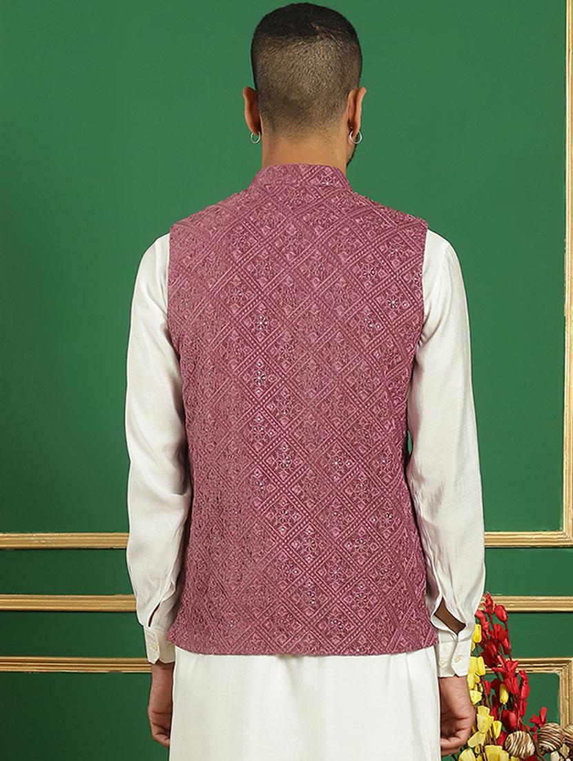 men mandarin neck embroidered nehru jacket - 21355659 - Standard Image - 3