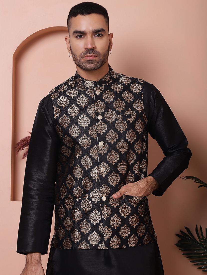 men mandarin neck self design nehru jacket - 21355662 - Zoom Image - 0