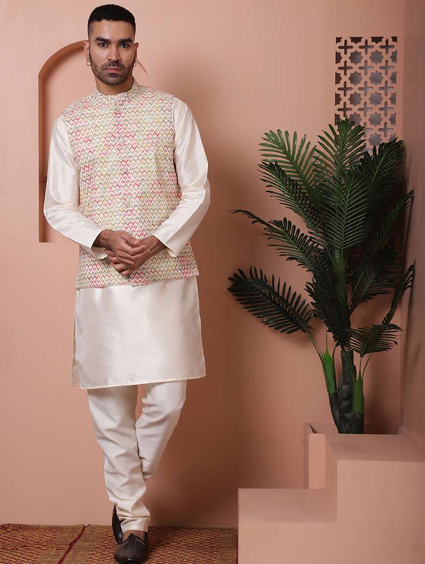 men mandarin neck printed nehru jacket - 21355666 - Standard Image - 3