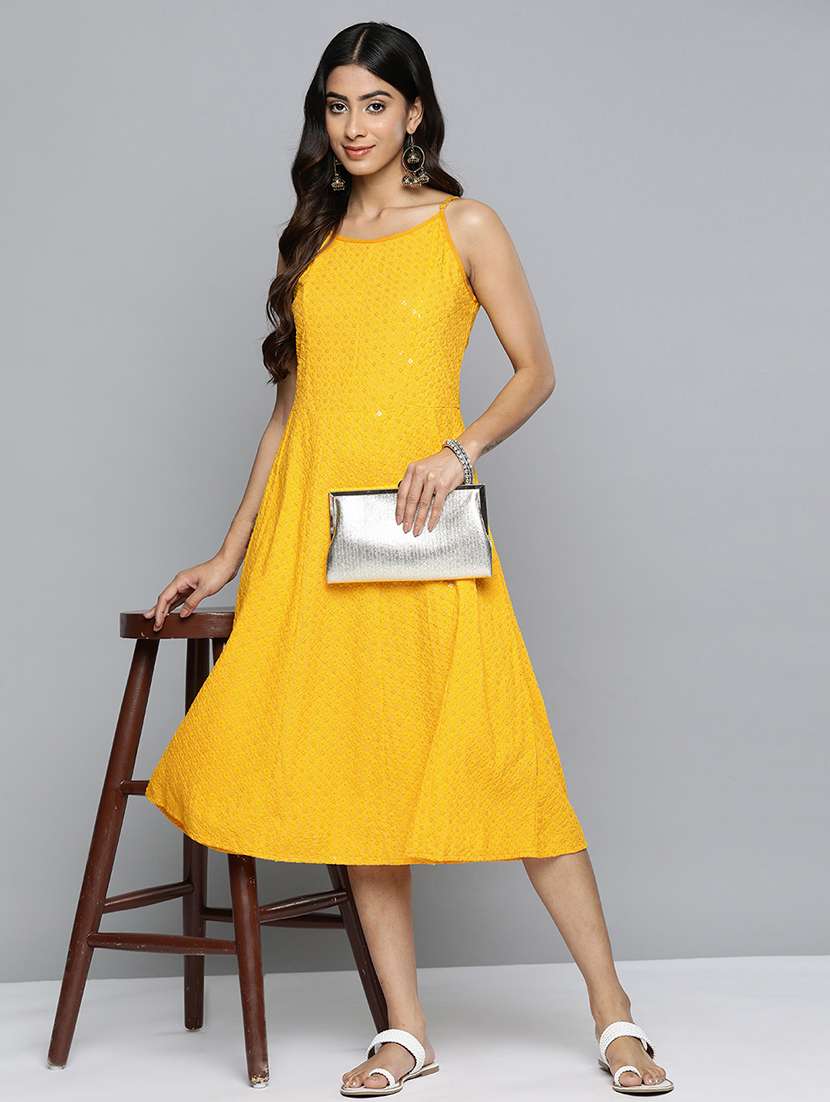 women yellow round neck a-line dress - 21355728 -  Standard Image - 3