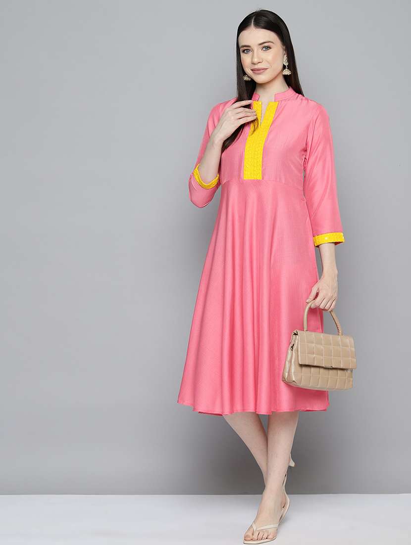 women mandarin neck fit & flare dress - 21355732 -  Standard Image - 3