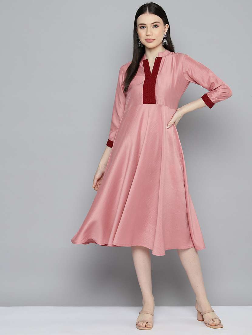 women mandarin neck fit & flare dress - 21355733 -  Standard Image - 3