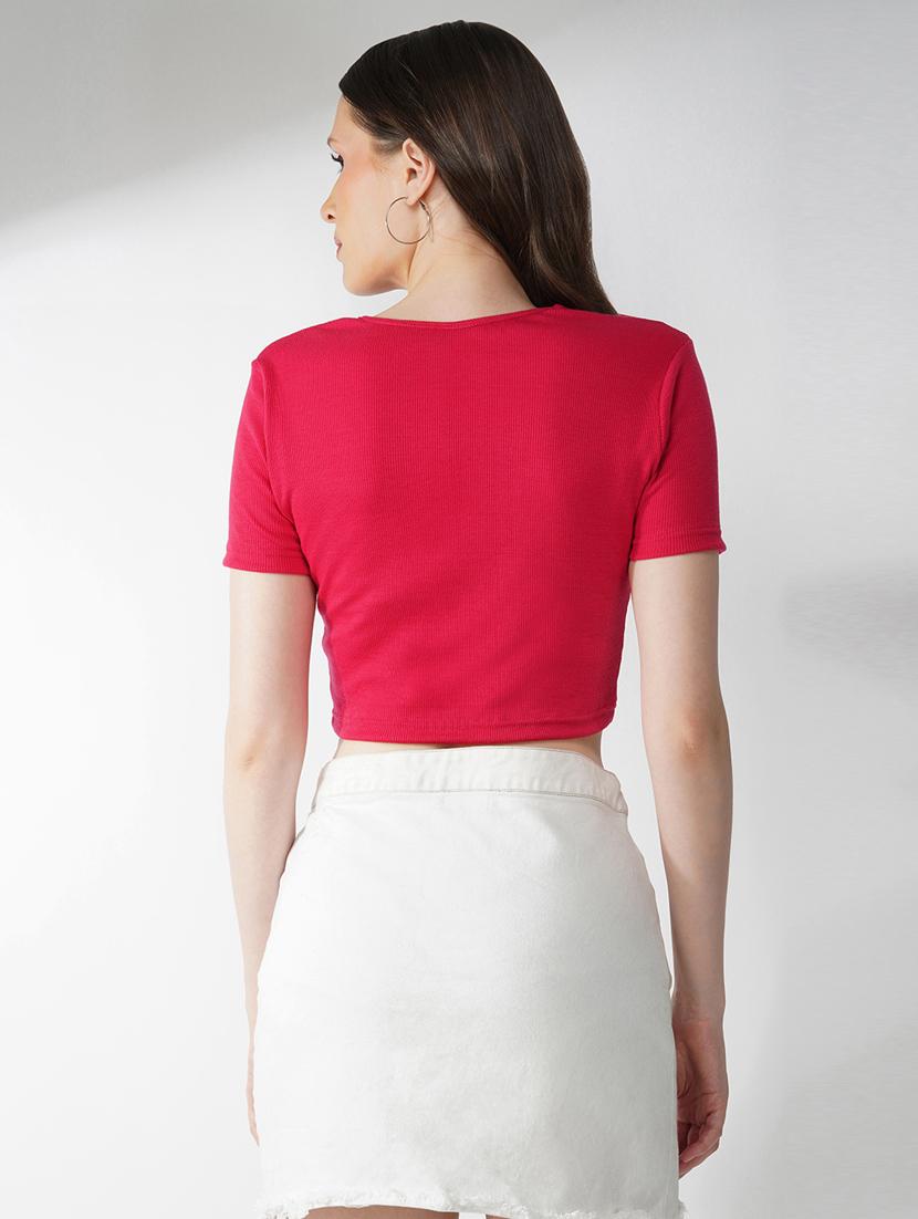 women solid short sleeves crop top - 21355744 - Standard Image - 3