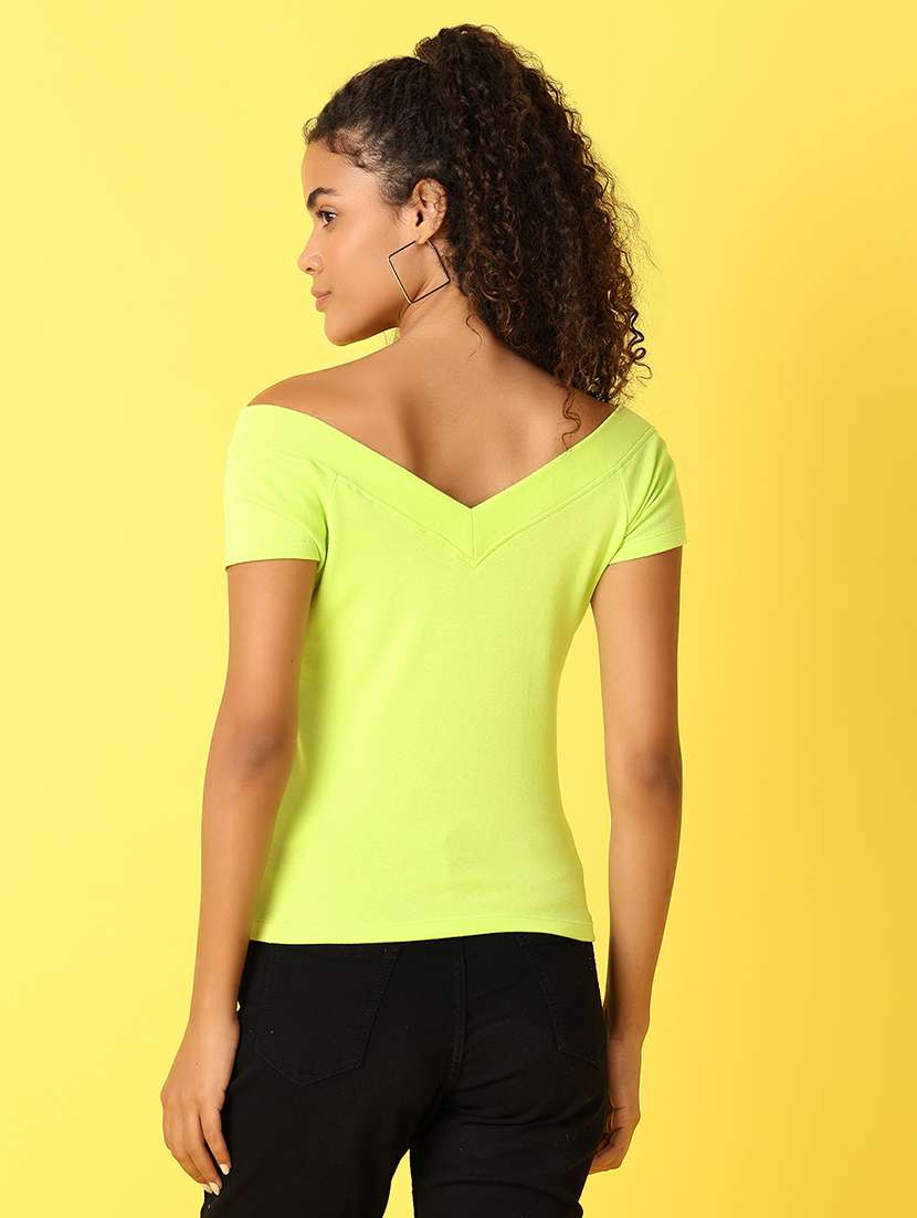 women solid off shoulder regular top - 21356110 -  Standard Image - 3