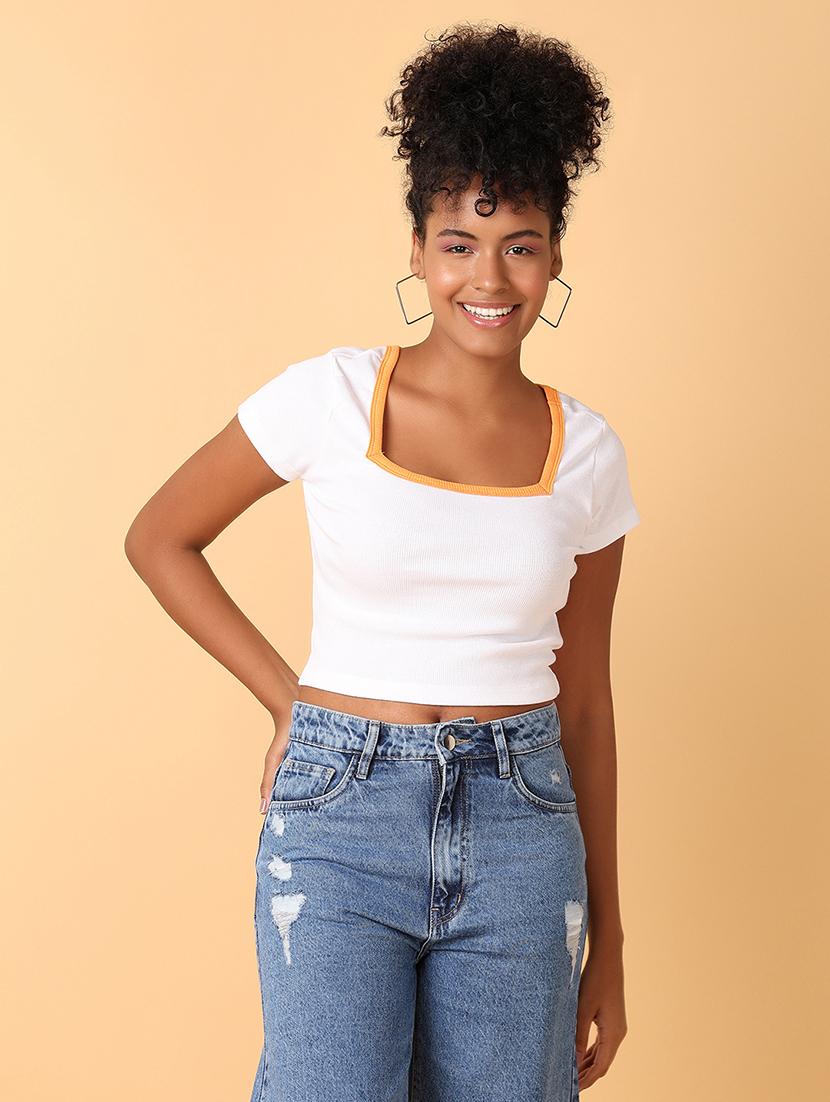 women typography square neck crop top - 21356250 -  Zoom Image - 0