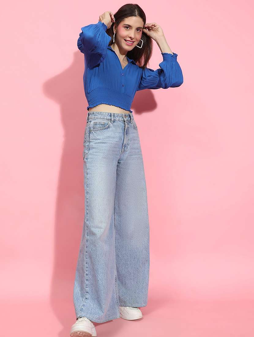 women blue solid crop top - 21356424 -  Standard Image - 3
