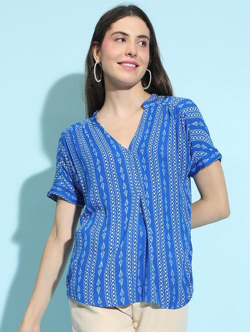 women blue printed regular top - 21356432 - Standard Image - 0