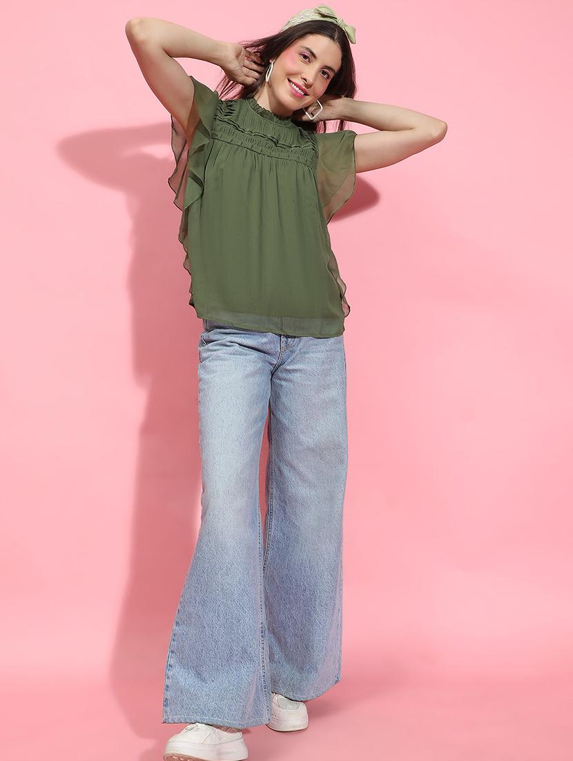 women green solid regular top - 21356433 - Standard Image - 3