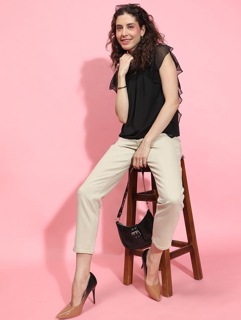 women black solid regular top - 21356434 - Standard Image - 3