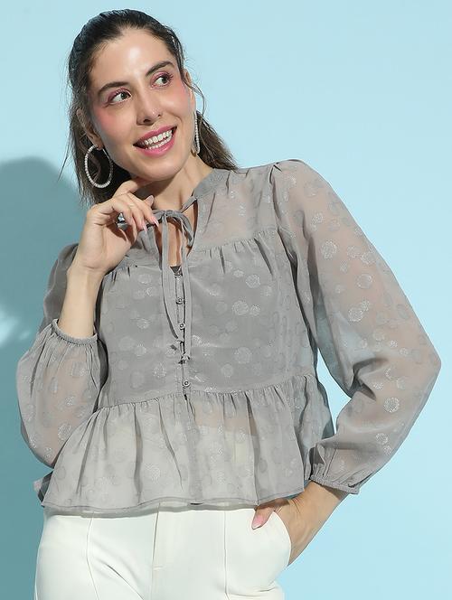 women grey self-designed regular top - 21356443 - Standard Image - 0