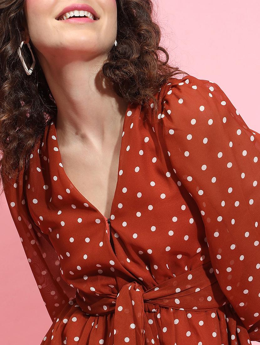 women rust polka dot fit & flare dress - 21356447 - Standard Image - 5